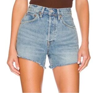 RE/DONE 24 50s Cutoff Raw Hem Button Fly 0724 Denim Shorts Cool Medium Blue